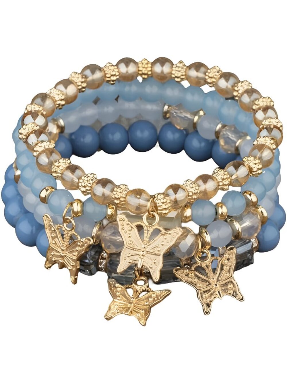 4Pcs Set Bohemian Butterfly Crystal Stone Stretch Pendant Bracelets for Women G